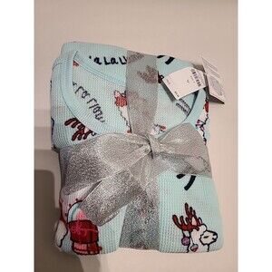 JUSTICE Llama Christmas Holiday Waffle Knit 2 Piece Pajamas : AQUA, Girls 8 New